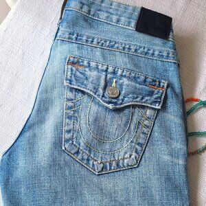 True Religion Women's Bermuda Shorts Light Blue Distressed size 26